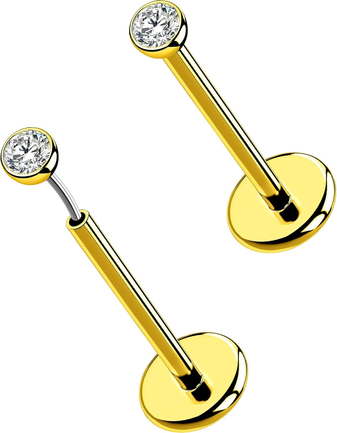 OUFER 2Pcs 20G/18G/16G G23 Titanium Threadless Nose Stud Earrings Flat Back Tiny CZ Small Nose Helix Cartilage Tragus Conch Labret Medusa Monroe Piercing Jewelry for Women Men