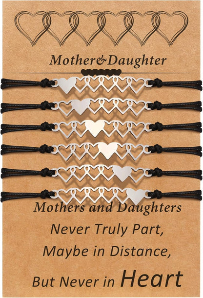 Desimtion Mother Daughter Bracelets Set for 2, 3, 4, 5, 6, Wish Matching Heart Bracelets for Mom and Daughter,Christmas Gifts for Mom Daughters