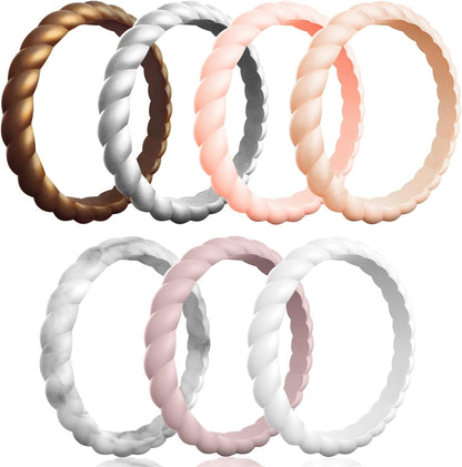 Egnaro Silicone Wedding Ring for Women,Thin and Stackble Braided Rubber Wedding Bands,No-Toxic,Skin Safe