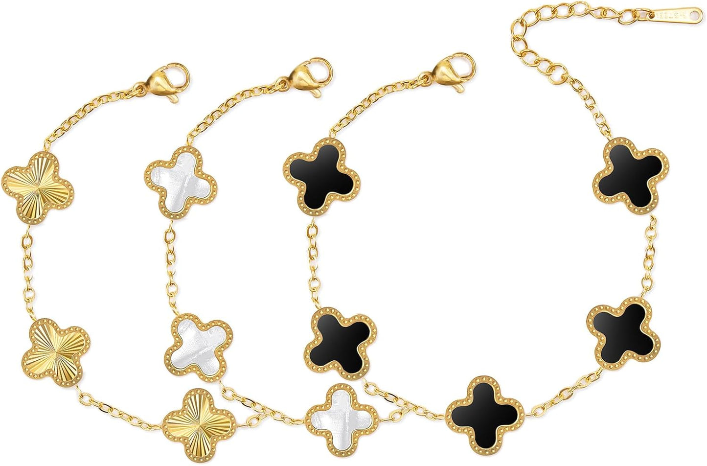 18K Gold Clover Bracelets for Women Simple White Gold Lucky Four Leaf Clover Bracelets Link Set Christmas Jewelry Gifts for Women