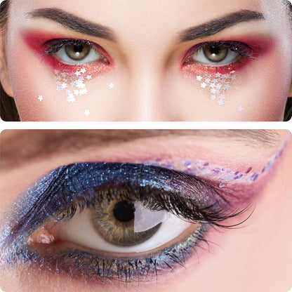 Face Jewels 6 Sheets Face Gems Stick On, 10G Chunky Glitter, Face Jewelry Rhinestones Crystals Stickers, Fairy Euphoria Eye Body Makeup Rave Clothes Festival Outfit Accessories