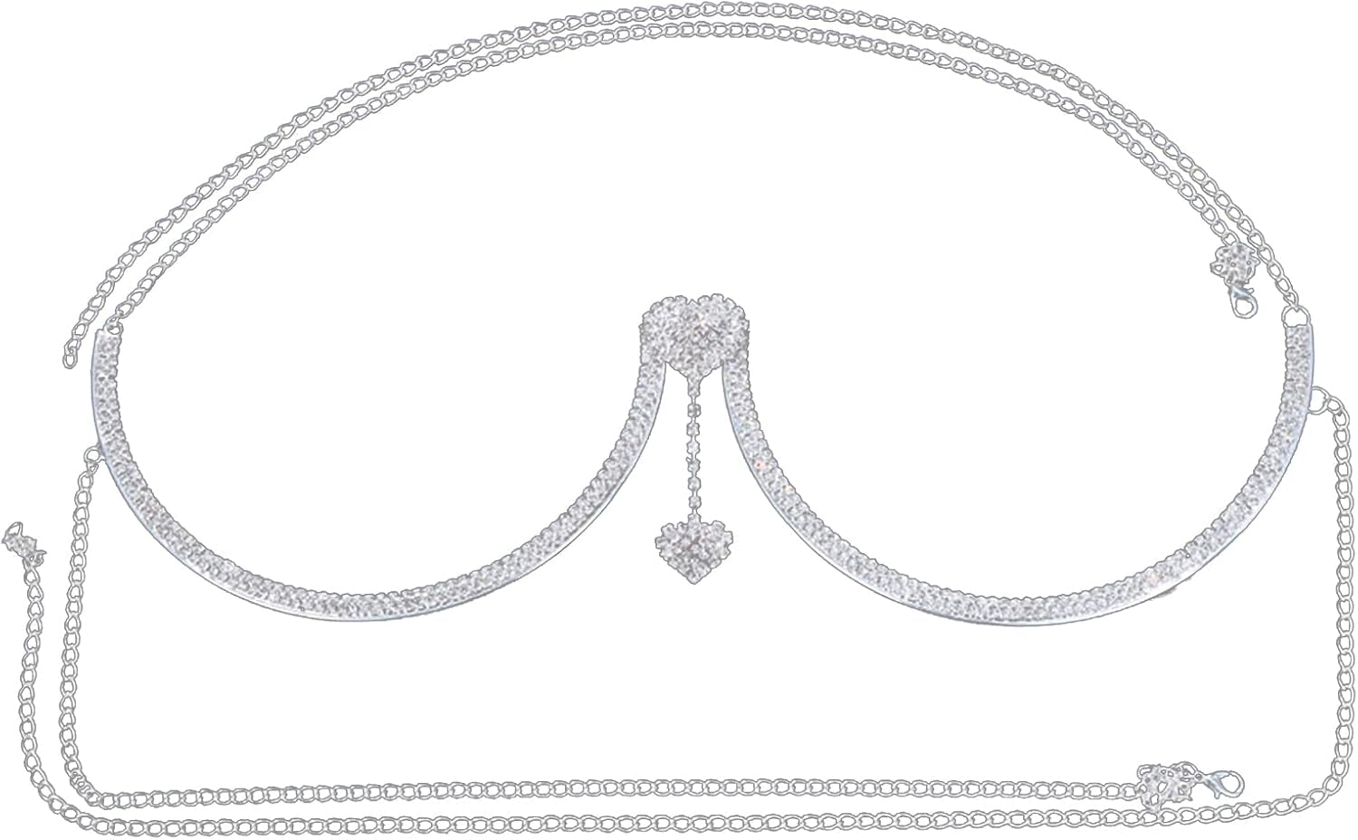 Rhinestone Chest Bracket Chain Trendy Crystal Heart Pendant Bra Chain Sexy Bikini Body Chain Jewelry for Women