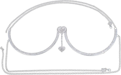 Rhinestone Chest Bracket Chain Trendy Crystal Heart Pendant Bra Chain Sexy Bikini Body Chain Jewelry for Women