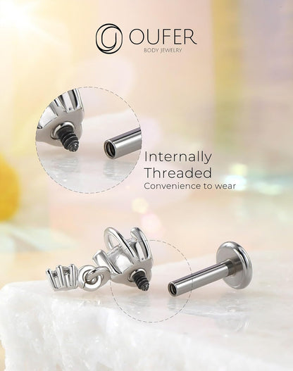 OUFER Heart Planet Helix Piercing Jewelry, 16G Internally Threaded Flat Back Piercings Silver Helix Cartilage Tragus Conch Piercing Jewelry for Women Men-6Mm