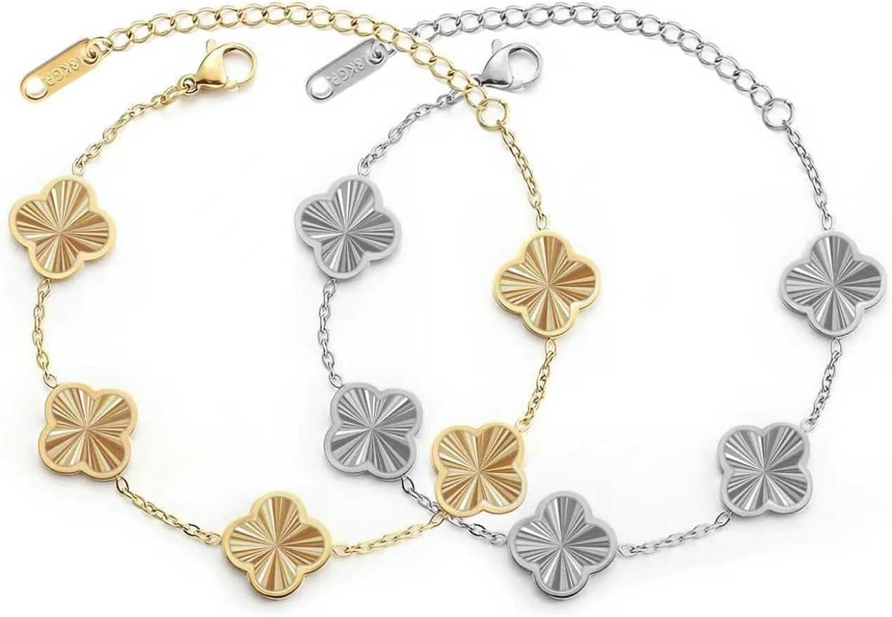 18K Gold Plated Clover Bracelet for Women Lucky Four Leaf Flower Dupe Bracelet Set Trendy Jewelry Birthday Gifts for Women/Mom/Friends/Sister/Besties
