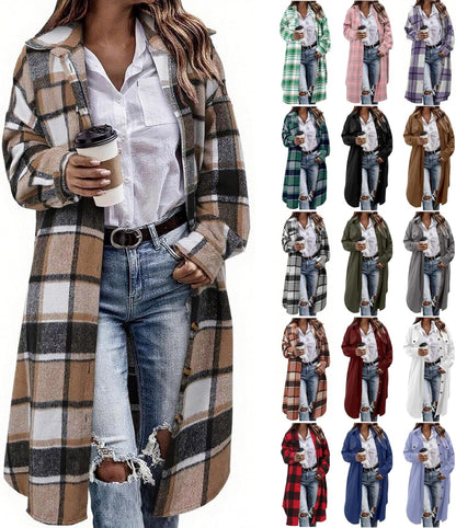 Flannel Shirt Women Plaid Jacket Womens Shacket Casual Lapel Button down Long Sleeve Trench Coat Warm Winter Jackets