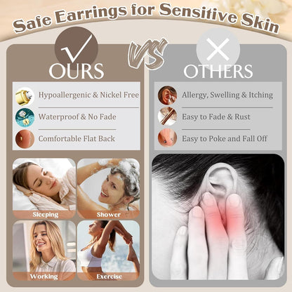 LOYALLOOK Hypoallergenic Flat Back Earrings for Women Trendy 20G Surgical Stainless Steel Earrings 14K Gold Plated Cartilage Earring Stacks Small Flatback Stud Earring Sets for Multiple Piercing