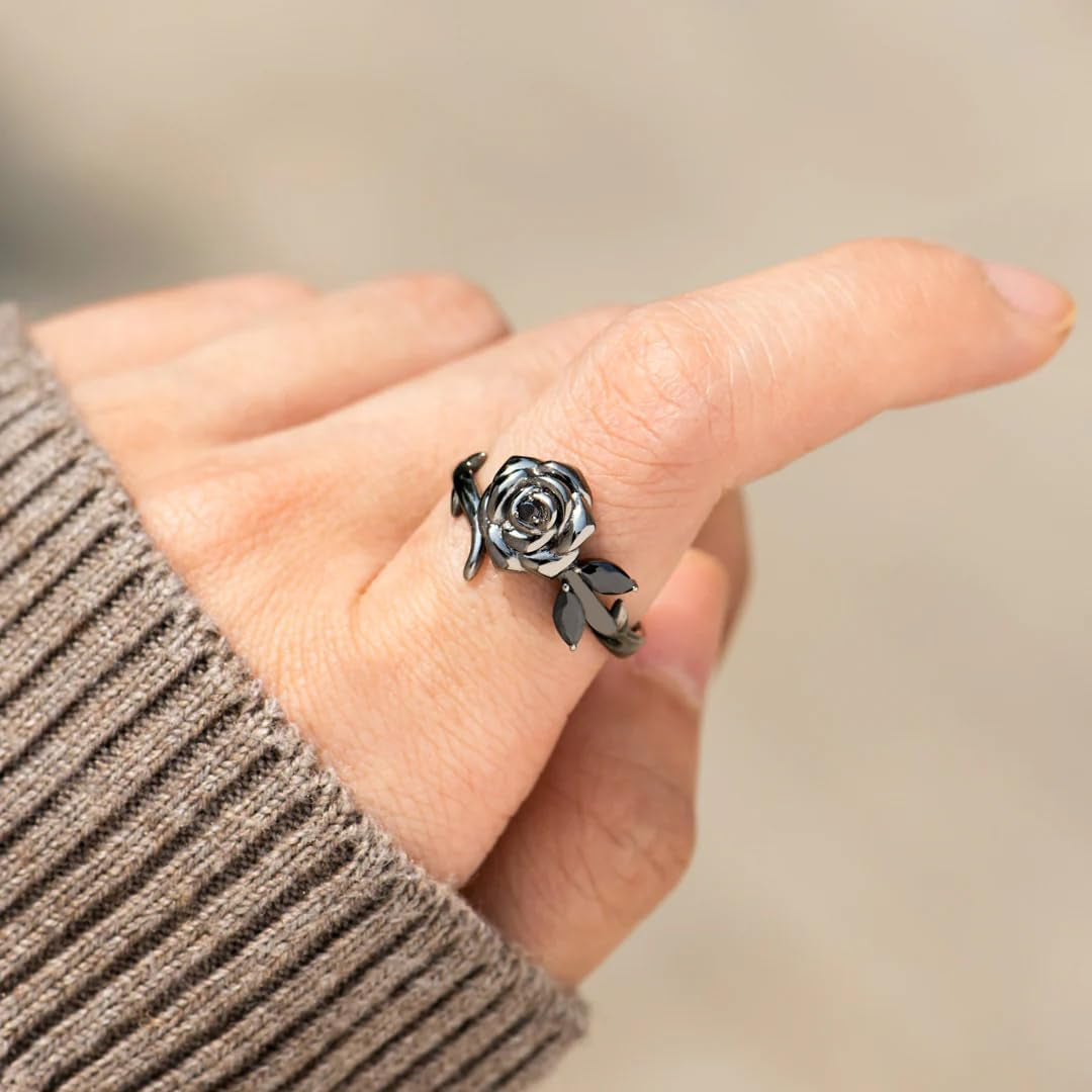 Burned and Survived Self-Love Black Rose Ring, Blooming from Darkness Black Rose Rings Love All Parts of Yourself Creative Personalized Therapeutic Gifts Jewelry