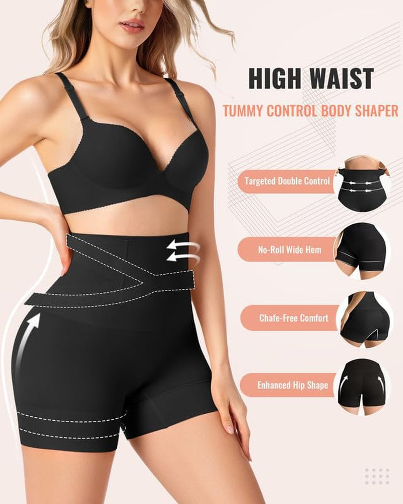 Shapewear body shaper shorts showing tummy control compression