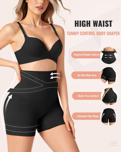 Shapewear body shaper shorts showing tummy control compression
