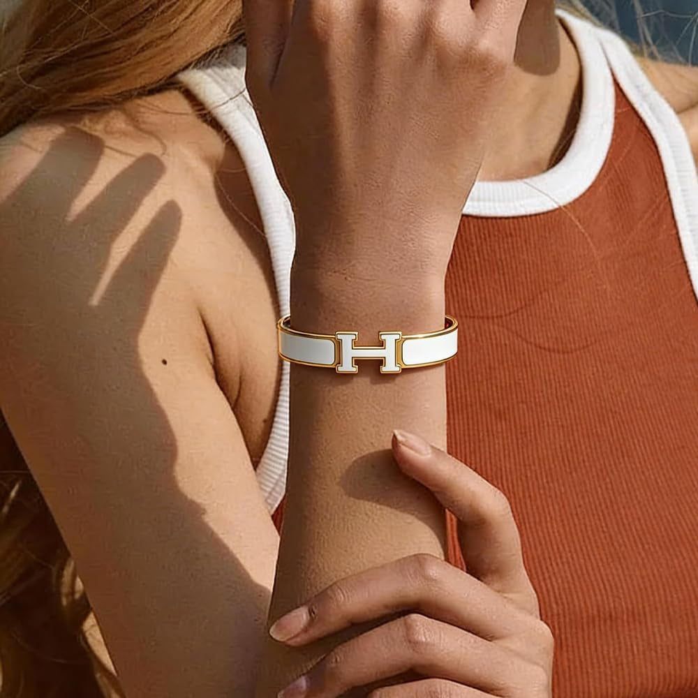 Elegant Two-Tone Cuff Bracelet, White and Rose Gold Plated Metal, Modern Geometric Design, Fashion Bangle Jewelry