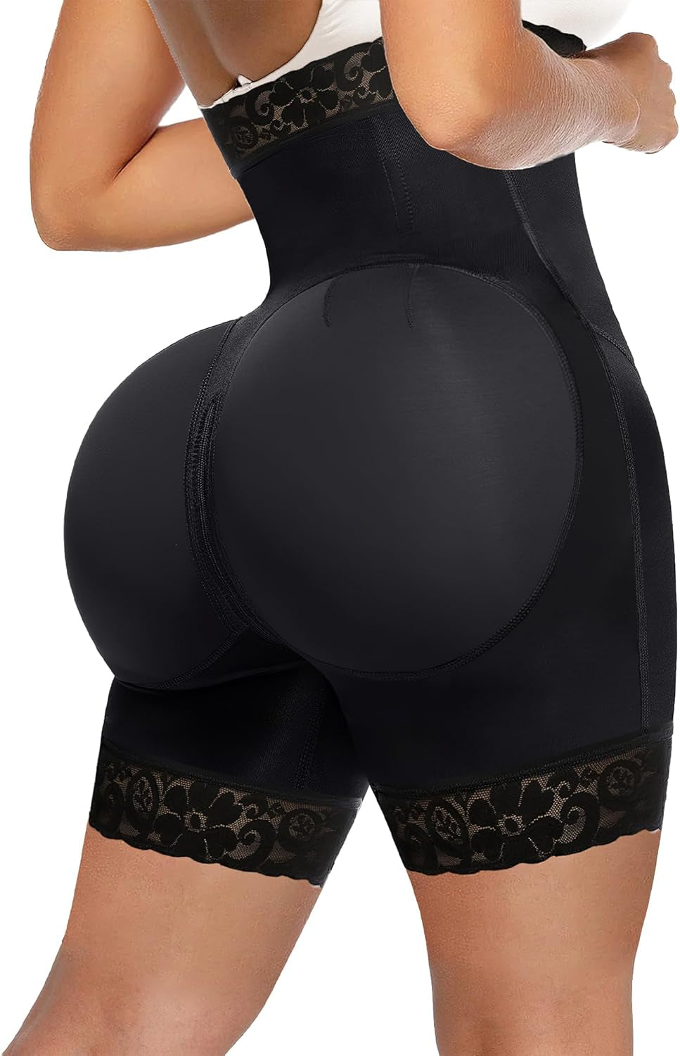 Butt lifter shapewear shorts with zipper crotch detail