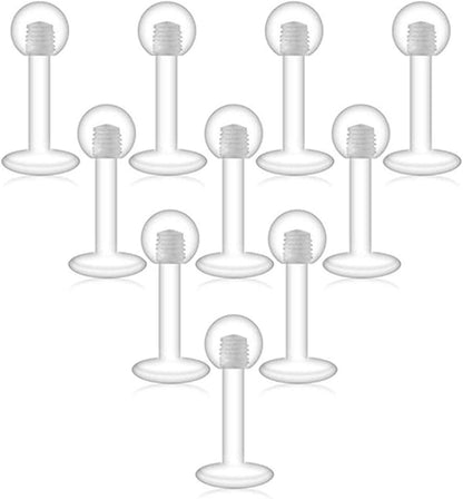 D.Bella Clear Cartilage Earring-16Pcs 16G Clear Acrylic Bioflex Tragus Retainer Lip Rings Nose Studs Labret Ear Helix Earring Clear 6Mm/8Mm/10Mm/12Mm