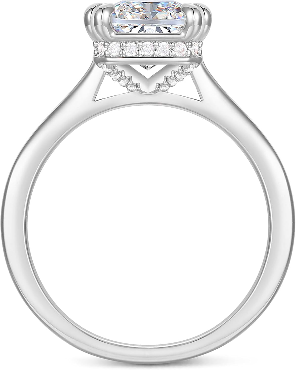 14K White Gold 4 Carat Radiant Cut Moissanite Rings 14K Hidden Halo Moissanite Engagement Ring 14K 4 Carat Radiant Rings for Women