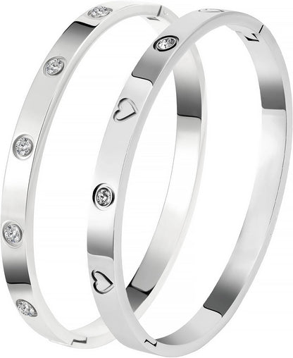 Silver Bangles for Women - Stainless Steel Love & Friendship Bracelet Set with Gift Box | Daily Wear & Party Jewelry