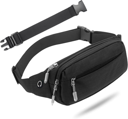 USHAKE Fanny Pack Waist Packs with Extender for Men Women, Waist Pouch Bag Hip Pack with 3-Zipper Pockets Adjustable Straps for Casual Travel Hiking Running Outdoor Sports