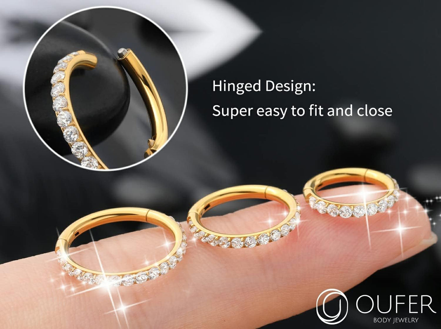 OUFER Belly Button Rings - 14G Surgical Steel Hoop Jewelry, Clear CZ Paved Belly Hoops