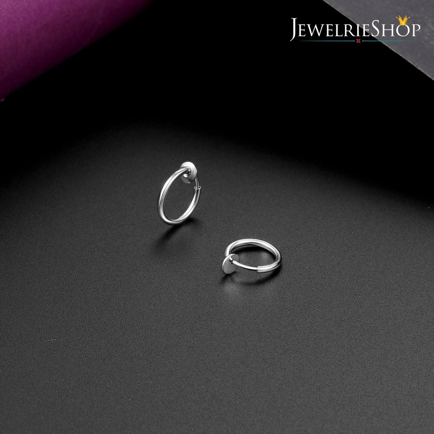 Jewelrieshop Retractable Earrings Fake Hoop Fake Nose Ring Non Pierced Earrings Fake Cartilage Piercing Clip on Nose Ring Septum Ring for Women (1 Pair, Black/Silver/Gold/White)