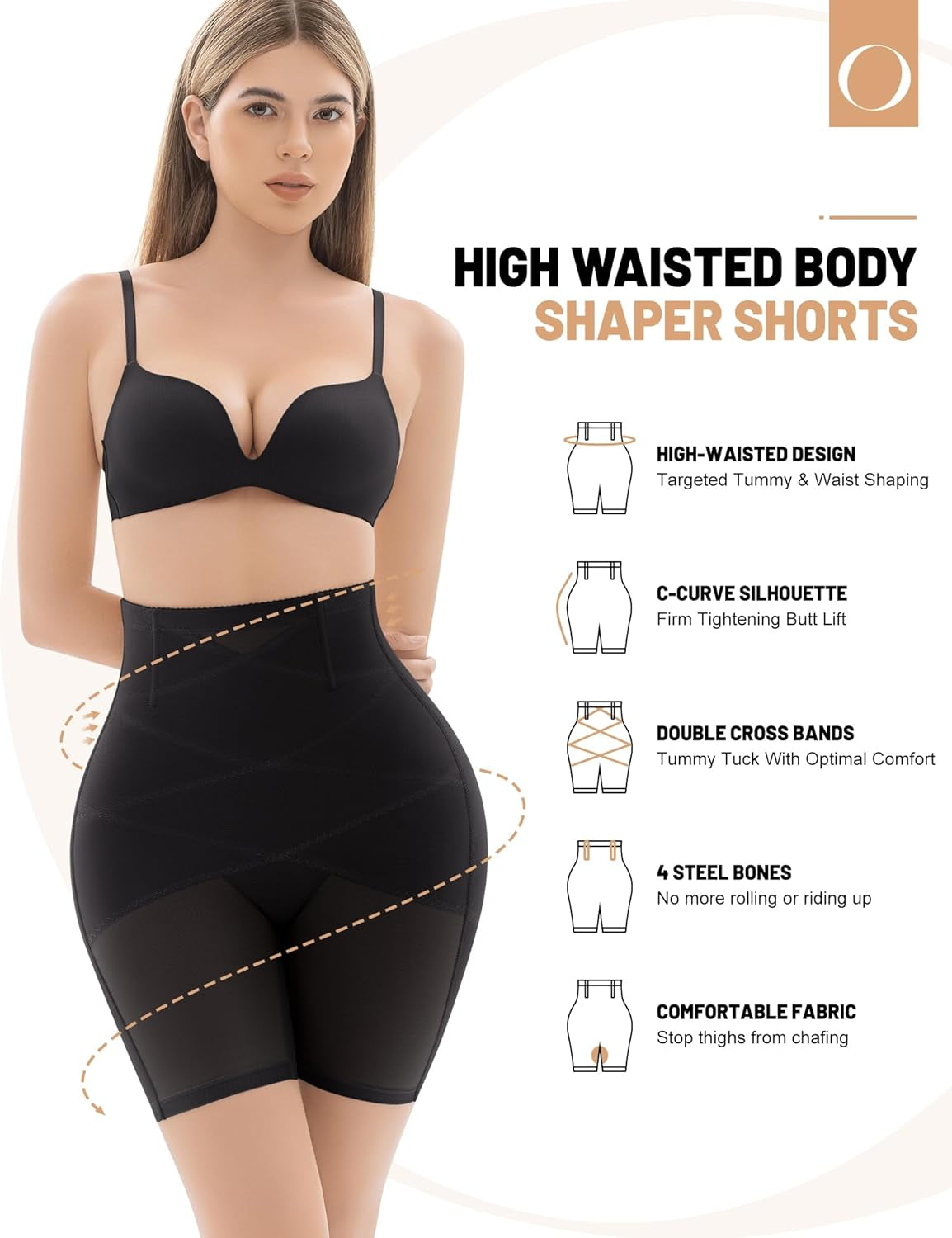 Woman wearing black shapewear shorts under dress for smooth silhouette