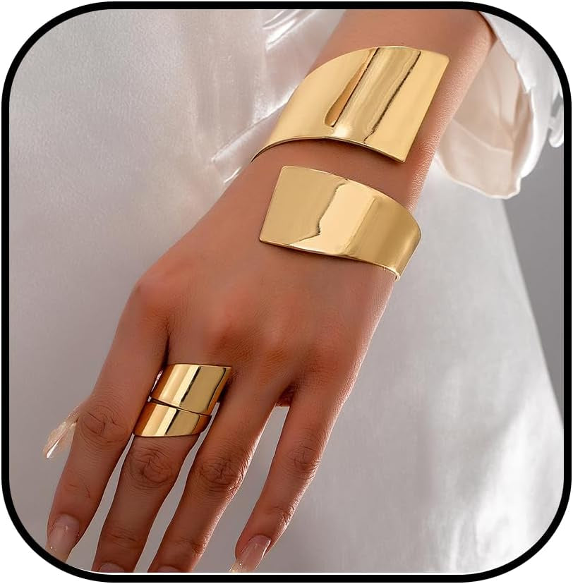 Gold Jewelry Sets for Women Bangle Ring Set Chunky Bangle Bracelet and Ring Statement Jewelry Set for Women