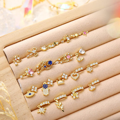 Junkin 18 Pcs 20G Nose Rings Dangle for Women Christmas Nose Rings Gifts L Shaped Stud Hoop Cute Star Heart round Jewelry Dangle Studs Ring for Women Girl Wife Gifts(Gold)