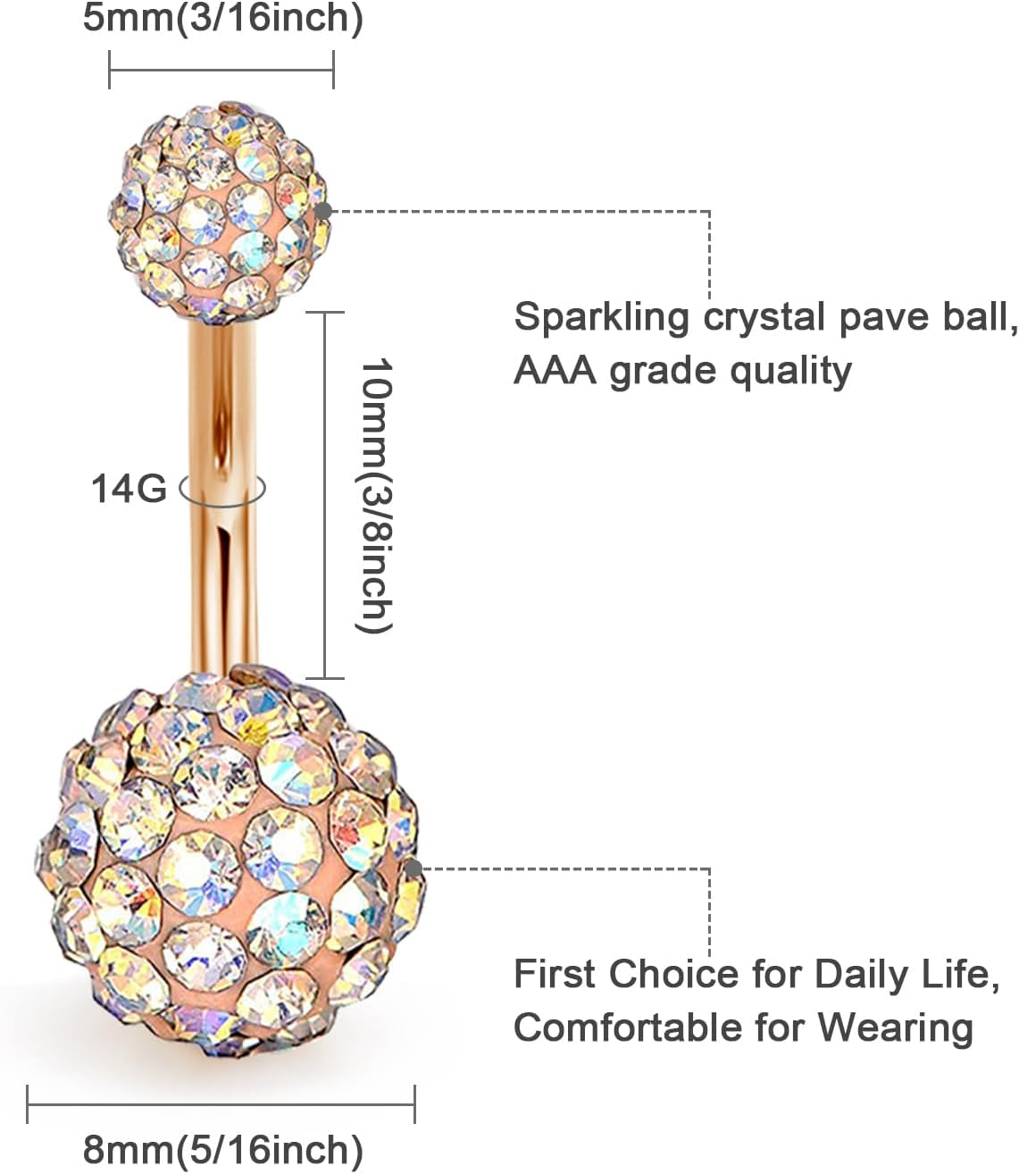 JFORYOU Belly Button Rings Stainless Steel 14G CZ Opal Navel Rings Barbells Women Girls Belly Piercing Jewelry