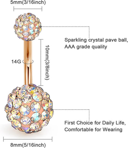 JFORYOU Belly Button Rings Stainless Steel 14G CZ Opal Navel Rings Barbells Women Girls Belly Piercing Jewelry