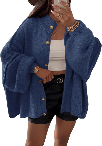 Saodimallsu Womens Oversized Cardigans Long Lantern Sleeve Button down Chunky Knit Loose Fall Sweater Coats