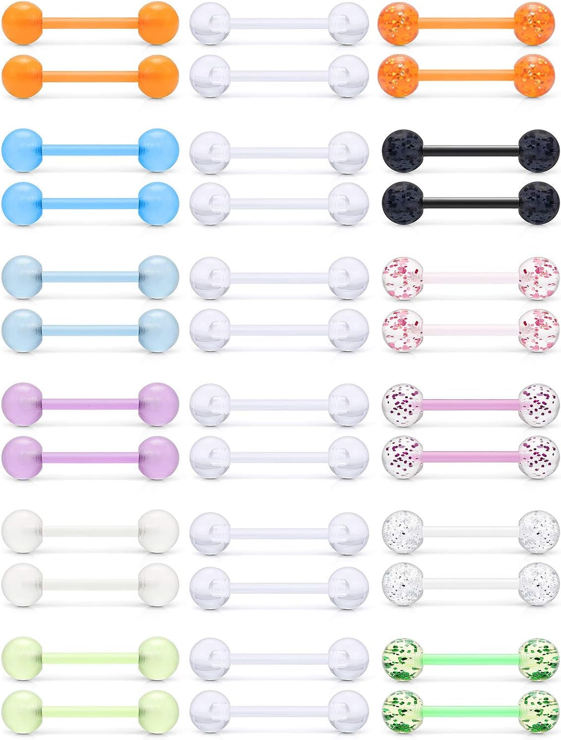 Ruifan 14G 16Mm Glow in the Dark Flexible Acrylic Straight Tongue Nipple Ring Retainer Piercing