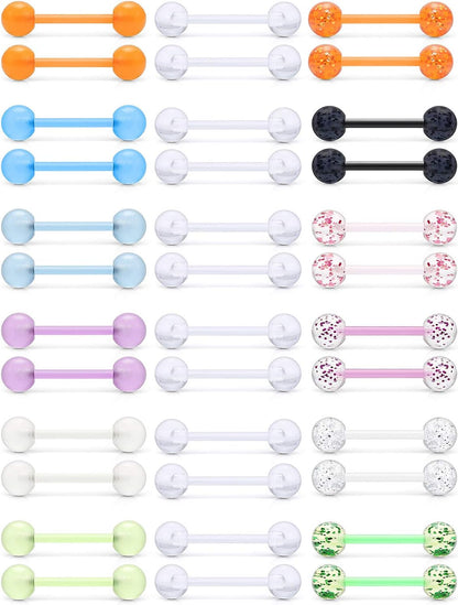 Ruifan 14G 16Mm Glow in the Dark Flexible Acrylic Straight Tongue Nipple Ring Retainer Piercing