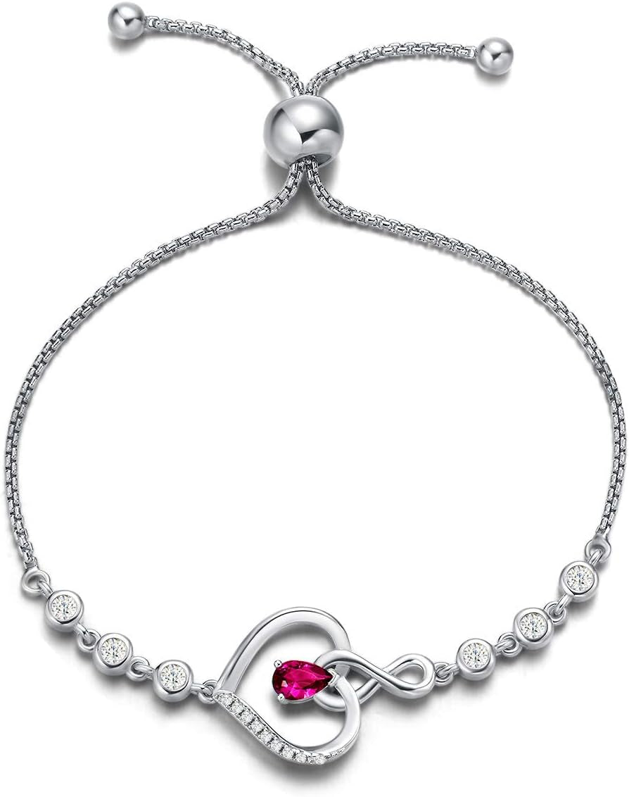AGVANA Christmas Gifts Heart Birthstone Bracelets for Women Sterling Silver Genuine or Created Gemstone Tennis Bracelet Infinity Love Jewelry Anniversary Birthday Gifts for Wife Mom Women