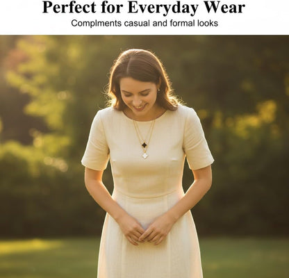 2-Piece 18K Gold Plated Four Leaf Clover Necklace Set | Dainty Lucky Charm Jewelry for Women | Gift for Valentine’S Day, Anniversary & Wedding (Black/White)