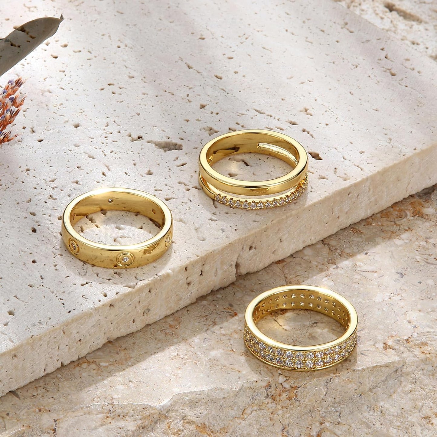 Gold and silver non-tarnish stacking ring bands