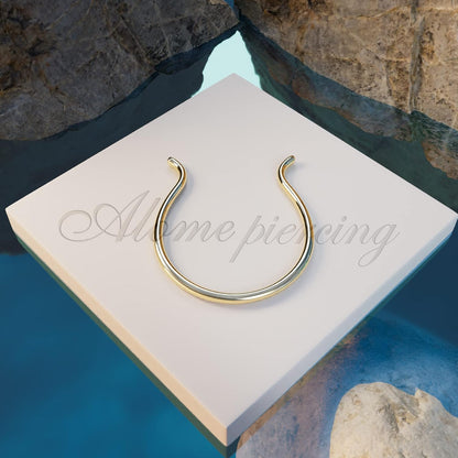 ALOME PIERCINGS Gold Fake Septum Ring - Thin Tiny 24 Gauge 8Mm Faux Septum Piercing Hoop - 14K Gold Filled Clip on Fake Septum Rings for Women - No Piercing Needed - Gift Ready