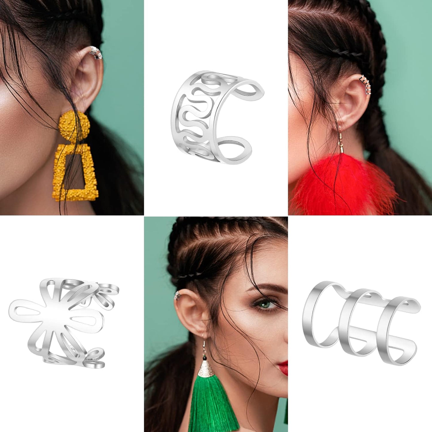 20 Pcs Ear Cuffs Wrap Clip on Earrings Women Cuff Earrings Non Piercing Cartilage Helix Hoop Earring Adjustable Fake Earrings Piercings Punk Ear Jewelry Set Black Gold Silver Rose Gold