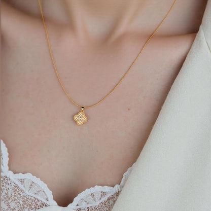 Diamond Four Leaf Clover Necklace for Women, 18K Gold Plated Adjustable Chain with Sparkling CZ Pendant, Elegant and Lucky Fashion Jewelry, Gifts for Women