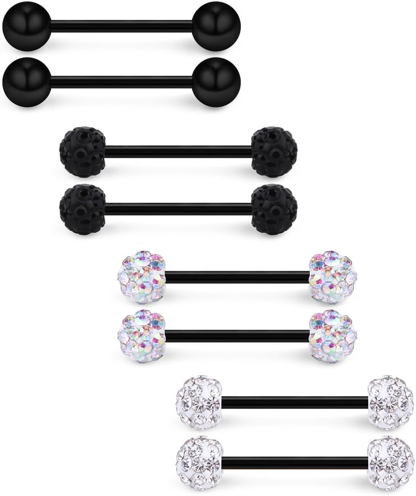 Ruifan 16G 9/16Inch Crystal Ball Nipple Tongue Tongue Shield Rings Stainless Steel Straight Barbell Body Piercing Jewelry Retainer