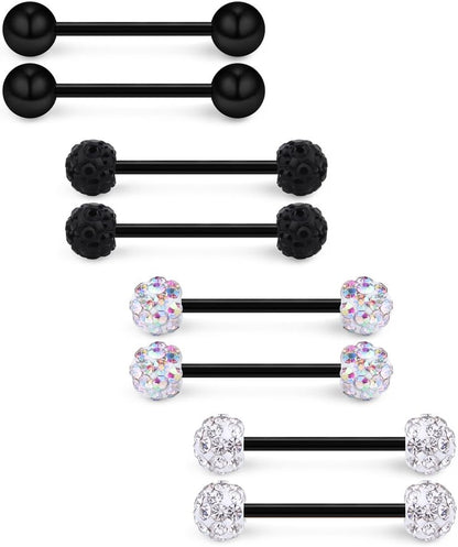 Ruifan 16G 9/16Inch Crystal Ball Nipple Tongue Tongue Shield Rings Stainless Steel Straight Barbell Body Piercing Jewelry Retainer