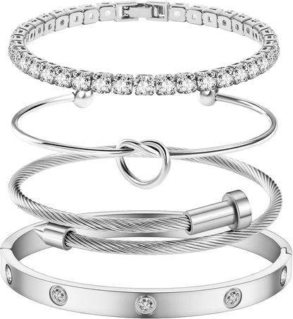 Women'S Stainless Steel Bracelet Gold Plated Cuff Bangle with Cube Zircon Hinge Jewelry Oval Bangle Witness the Gift of Love