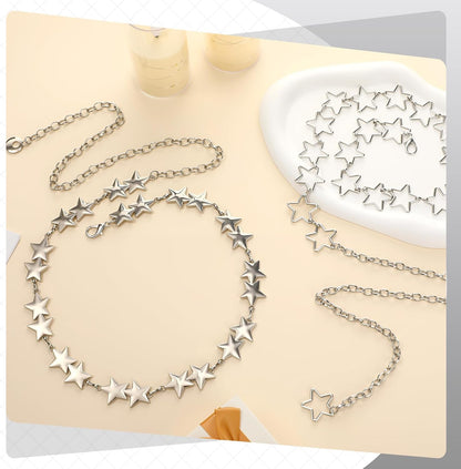 2 Pcs Star Chain Belt for Women, Adjustable Y2K Metal Waist Belt - Punk Body Belt for Dresses, Jeans & Rave