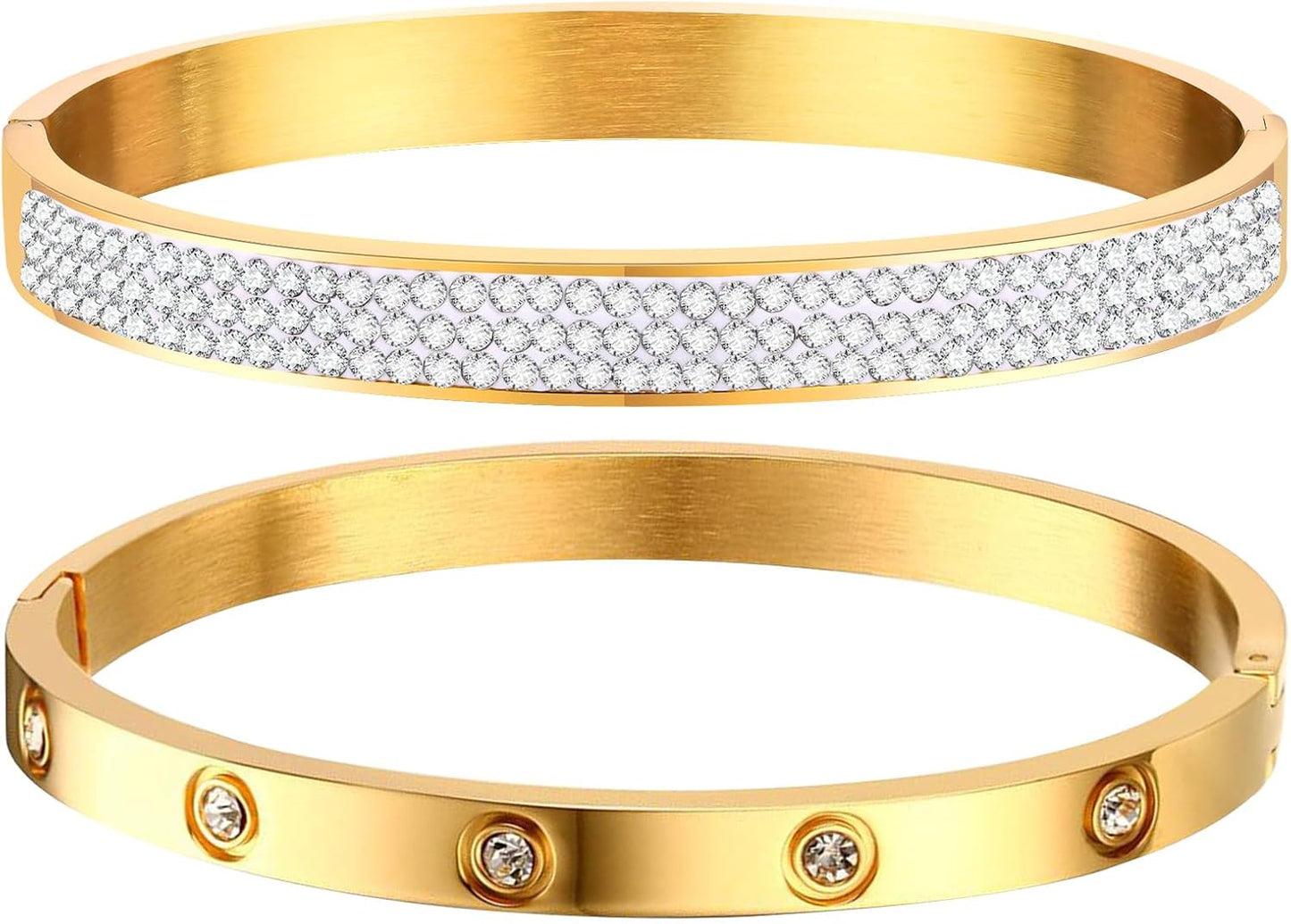 MPRAINBOW Gold Bracelets for Women, 2Pcs 18K Gold Plated Cubic Zirconia Bangle Crystal Friendship Bracelet Jewelry,Wedding Party Christmas Birthday Gifts for Her Girlfriend Sister Daughter