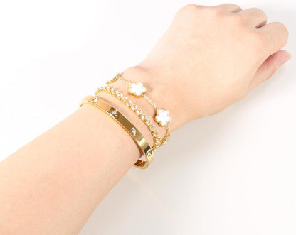 YOUNGGRACE Womens Stackable Floral Gold Bracelets 3Pcs
