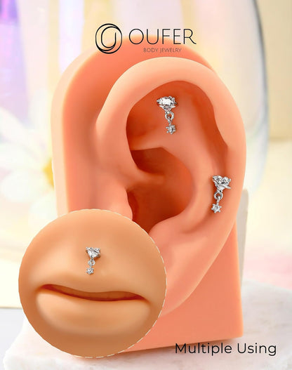 OUFER Heart Planet Helix Piercing Jewelry, 16G Internally Threaded Flat Back Piercings Silver Helix Cartilage Tragus Conch Piercing Jewelry for Women Men-6Mm