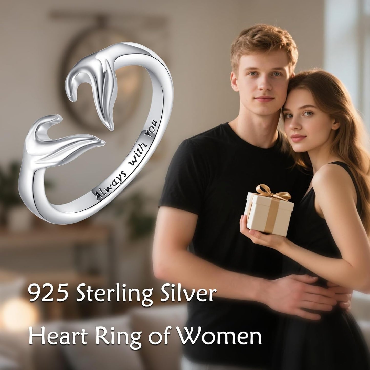 Adjustable promise ring featuring intertwined heart and hands design