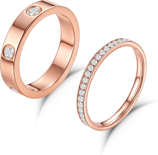 Rose gold plated cubic zirconia 2 piece ring set