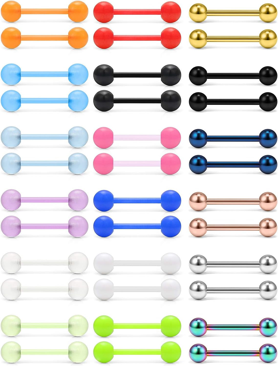 Ruifan 14G 16Mm Glow in the Dark Flexible Acrylic Straight Tongue Nipple Ring Retainer Piercing