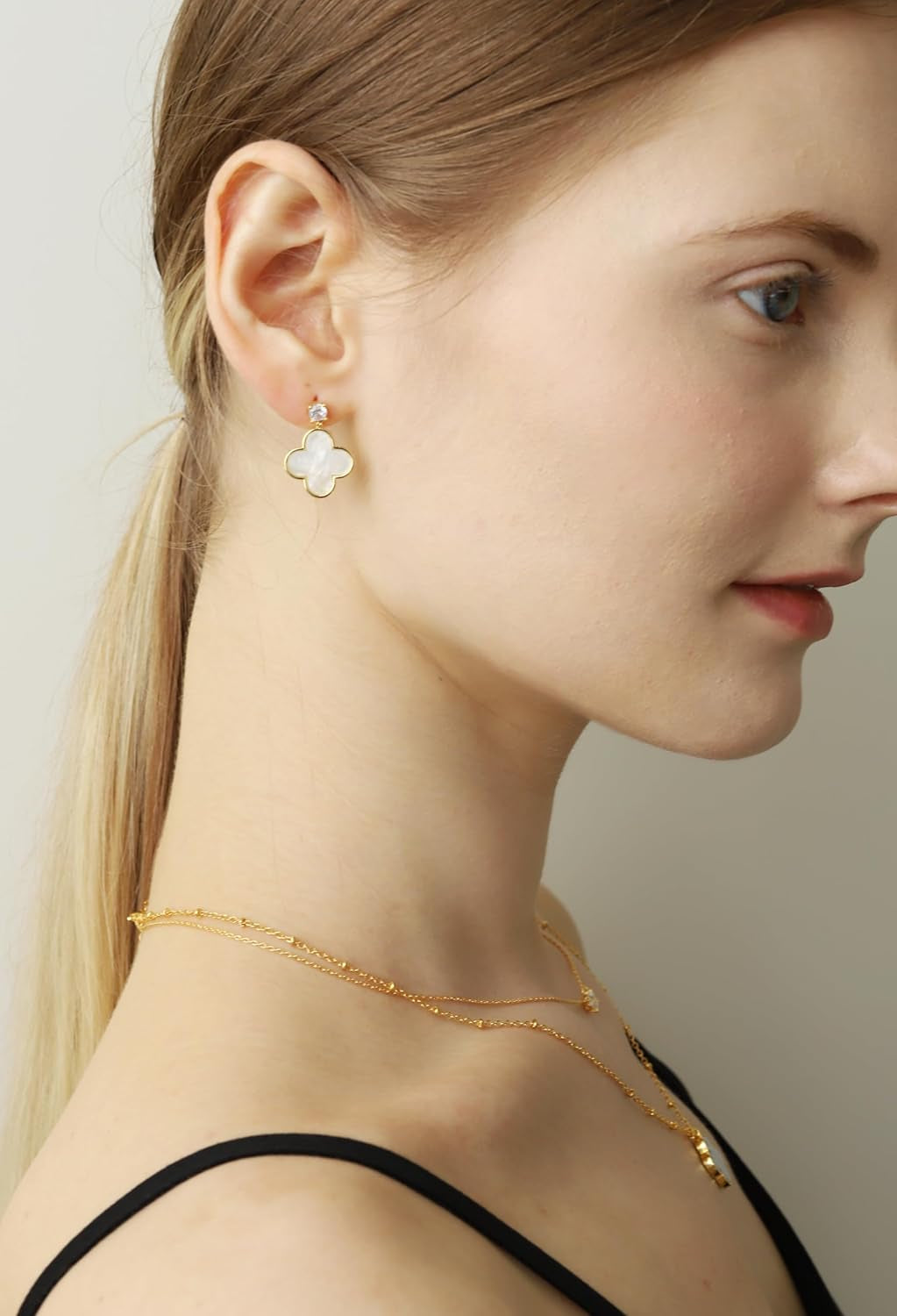 Unique Earrings for Women Trendy, 14K Gold Plated Four Leaf Clover Heart Butterfly Stud Dangle Earrings, Black Onyx White Huggie Earrings Birthday Christmas Valentine'S Day Jewelry Gifts