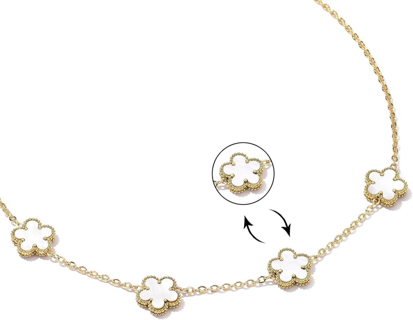 14K Gold Plated Double Sided Clover Bracelet Earring Necklace Rings Clover Sets for Women Lucky Jewelry