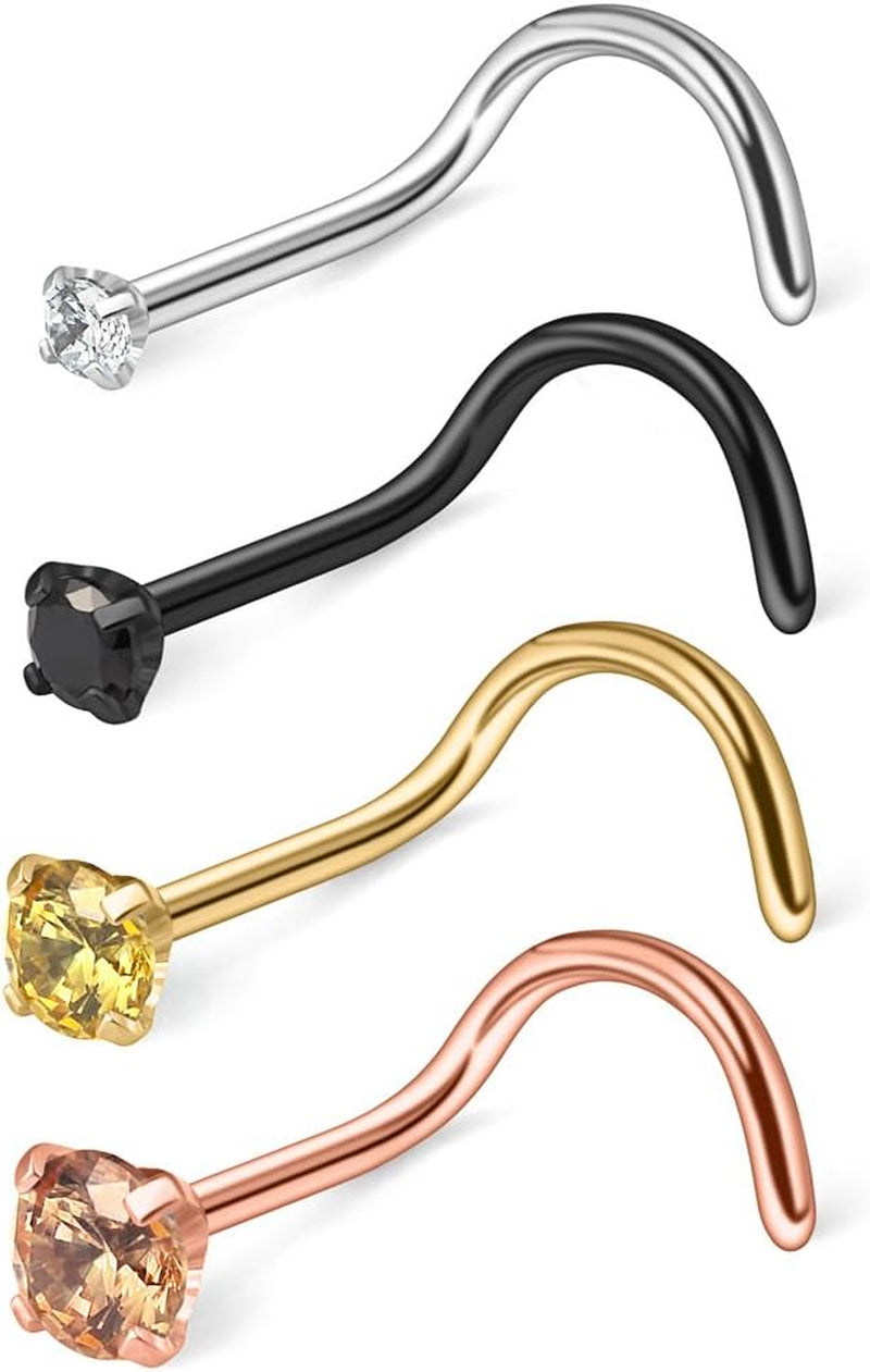 Ruifan 18G 1.5Mm 2Mm 2.5Mm 3Mm 3.5Mm 4Mm round Diamond CZ Nose Screw Studs Rings Piercing Jewelry 4-12PCS