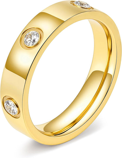 Love Promise Gold Ring for Women: Dainty Stainless Steel Ring Cubic Zirconia Wedding Band Engagement CZ Friendship Rings 18K Gold Silver Rose Gold Plated Birthday Gifts Dainty CZ Jewelry Size 5 6 7 8 9 10